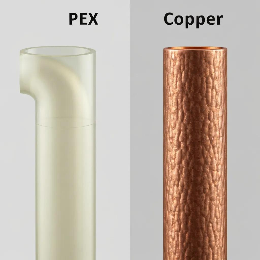 Side-by-side view of PEX and copper pipe options
